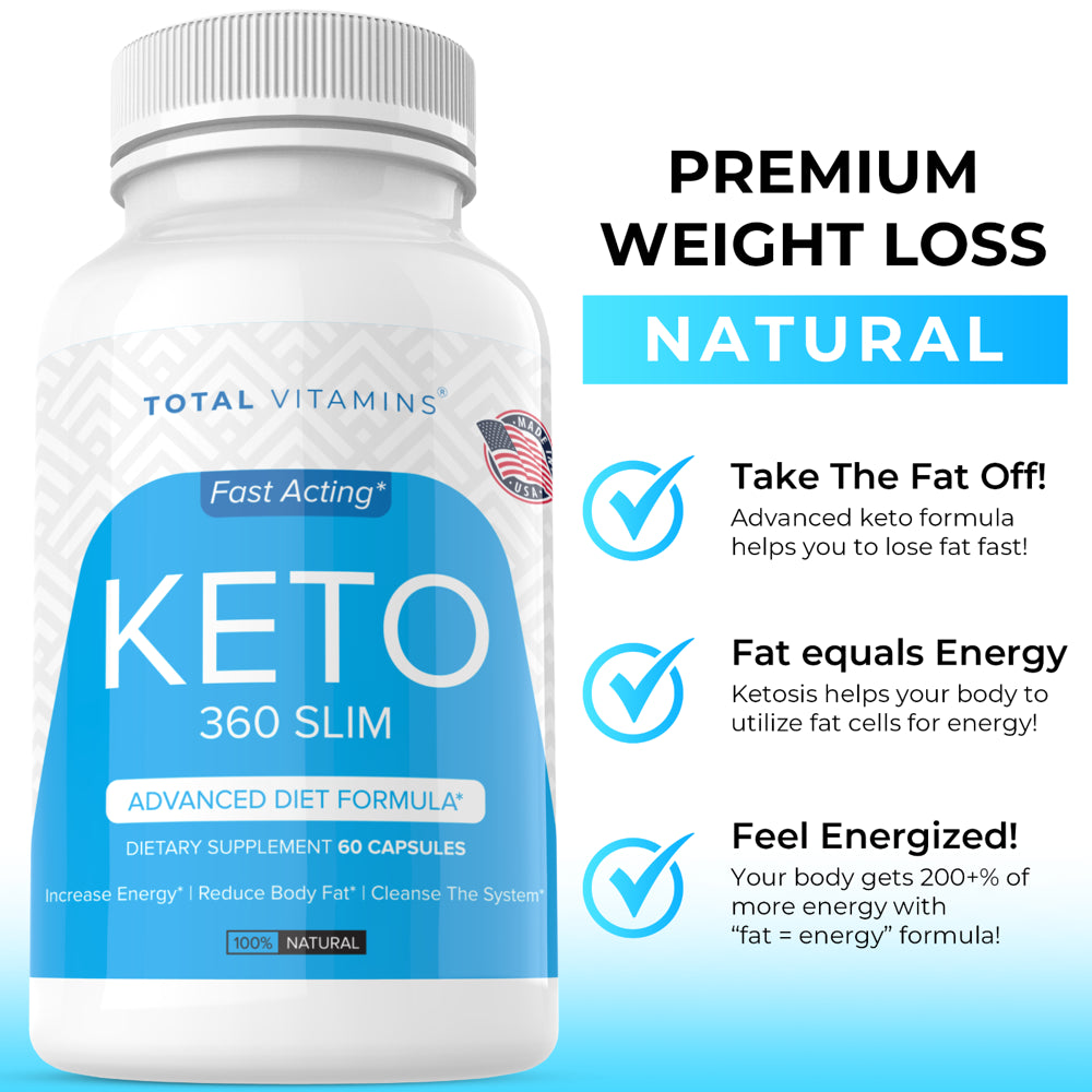 Keto 360 Slim Diet Pills Weight Loss Fat Burner Ultra Fast Pure Keto Boost Burn - 60 Capsules