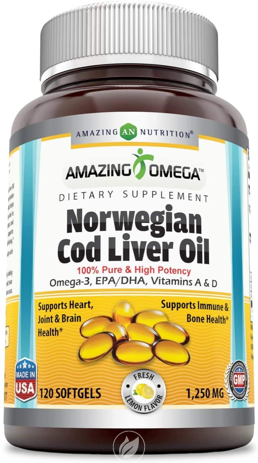 Amazing Nutrition Amazing Omega Norwegian Cod Liver Oil 1250 Mg Fresh Lemon 120 Softgel