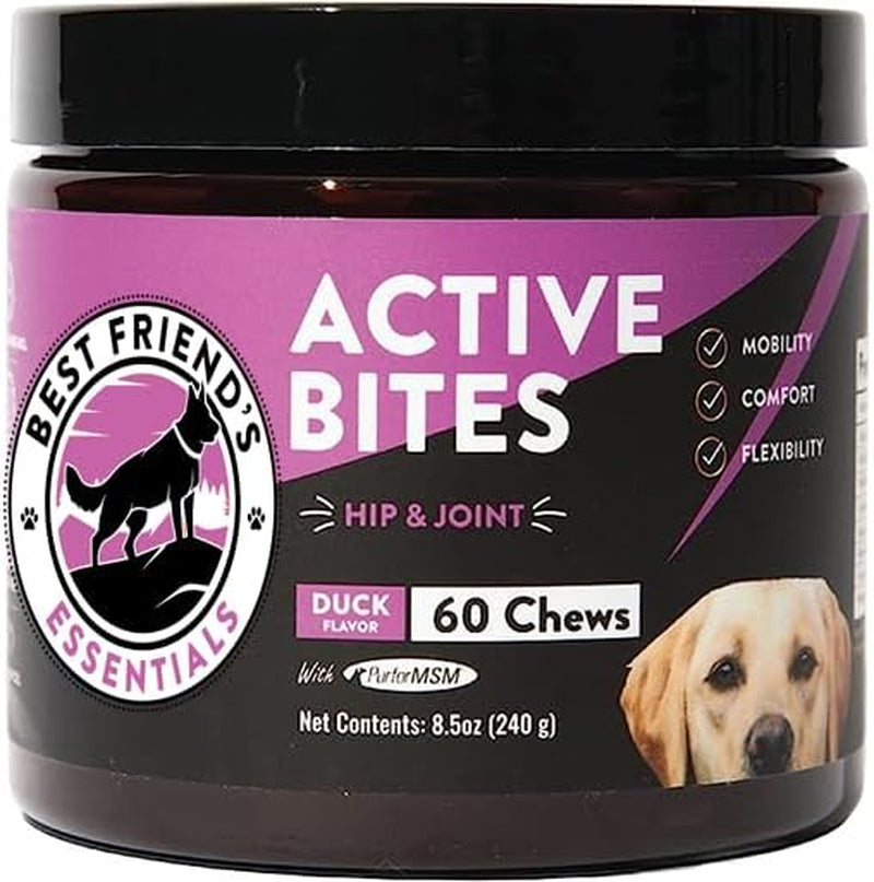 Active Bites - Joint and Hip Support Supplement- a Blend of Chondroitin, MSM, and Glucosamine in Each Tasty Chew - Small, Medium, and Large Dog Breed - Duck Flavor - by Best Friend'S Essentials