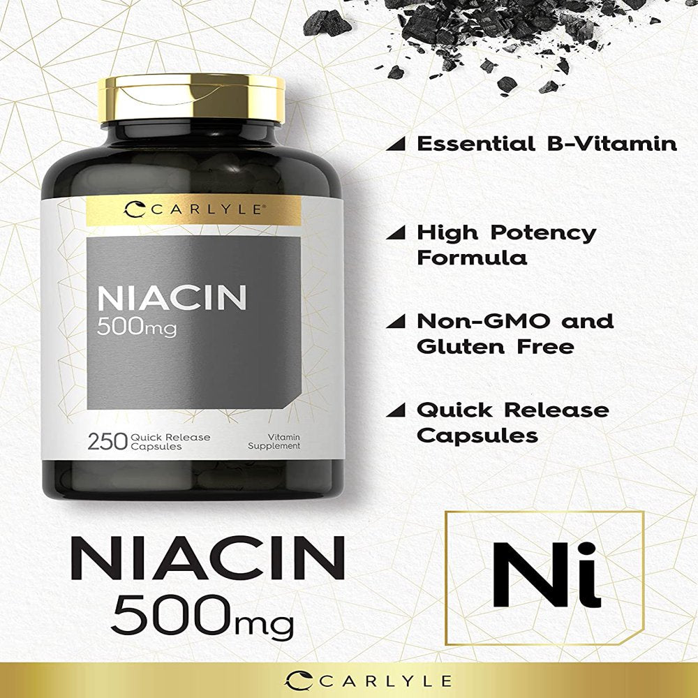 Niacin 500Mg | 250 Capsules | Essential Vitamin | by Carlyle
