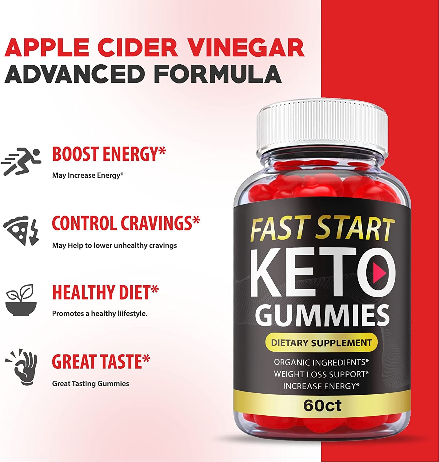 (2 Pack) Fast Start Keto Gummies - Official Formula, Vegan, Non Gmo - Fast Start Keto ACV Gummies, Fast Start ACV Gummies with Apple Cider Vinegar, Vitamin B 12, Vitamin B 6, Weight (120 Gummies)