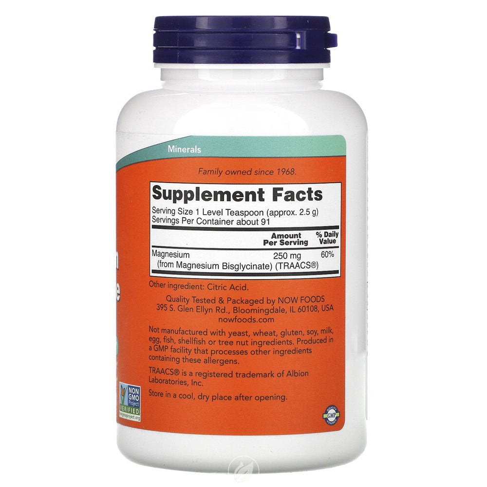 NOW Supplements Magnesium Bisglycinate Powder 8 Oz