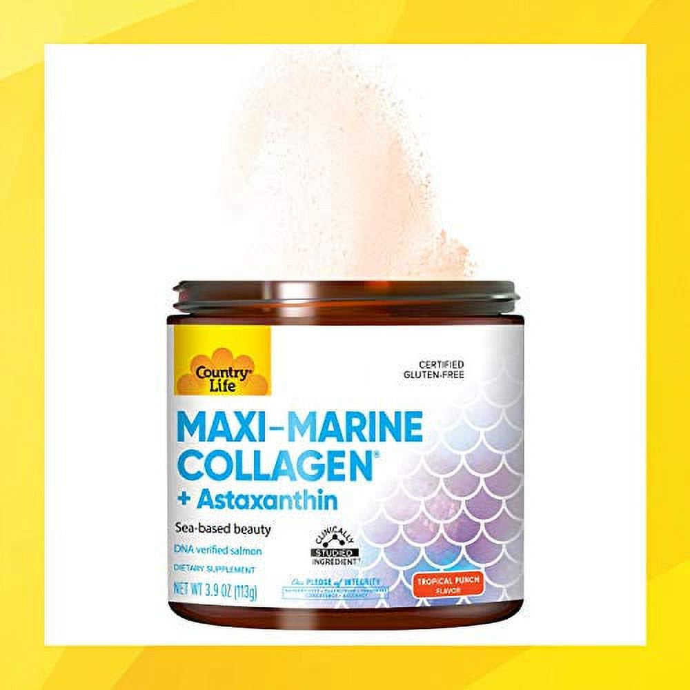 Country Life Maxi-Marine Collagen plus Astaxanthin Tropical Punch - 3.9 Ounces