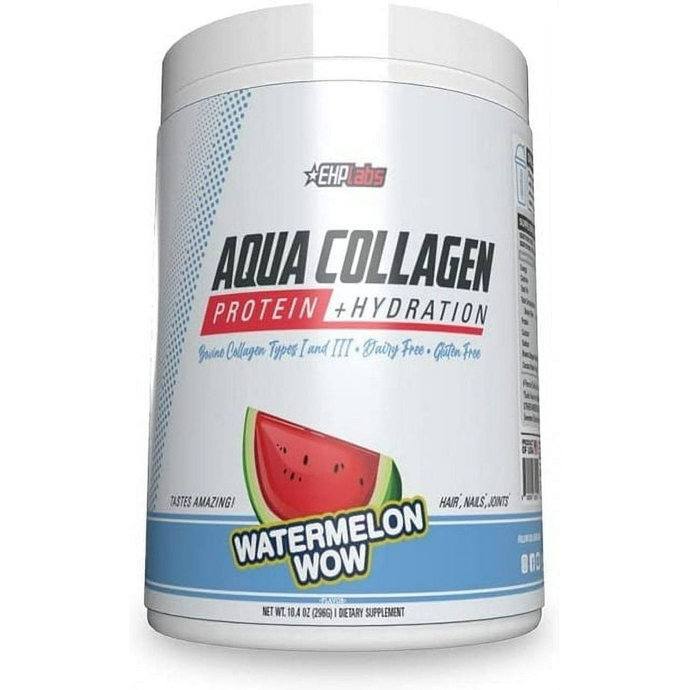 EHP Labs Aqua Hydrolyzed Collagen Peptides Powder - 10G of Protein per Serving, Hydration & Gut Health Support, Grass Fed Pasture-Raised Bovine Collagen, Type I & III, 24 Servings (Watermelon Wow)