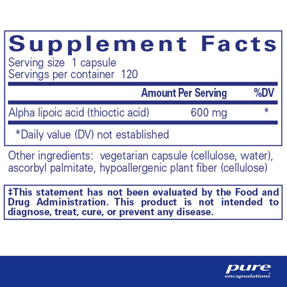 Pure Encapsulations Alpha Lipoic Acid 600 Mg | ALA Supplement for Liver Support, Antioxidants, Nerve and Cardiovascular Health, Free Radicals, and Carbohydrate Support* | 120 Capsules