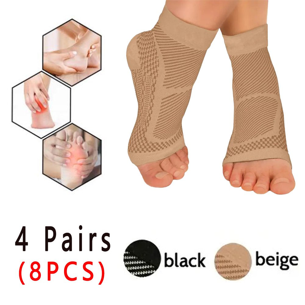 4Pair Soothe Compression Socks Neuropathy Socks for Women Men for Neuropathy Pain Ankle Brace Plantar Fasciitis Swelling Relief-Beige,S/M