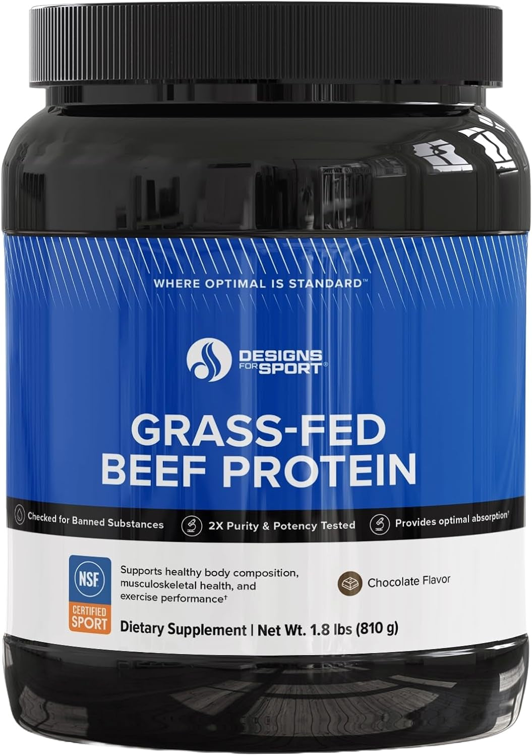 Designs for Sport Beef Protein Powder - NSF Certified for Sport Hydrolyzed Protein - Highly Absorbable with Amino Acids, Collagen Precursors - Bone Broth Protein for Athletes (Chocolate, 30 Servings)