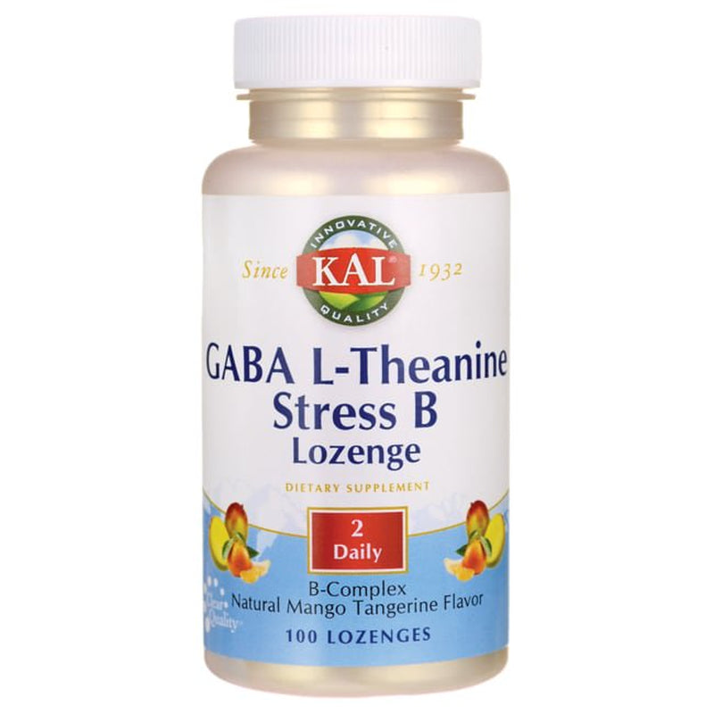 KAL GABA L-Theanine Stress B Lozenge | Healthy Relaxation, Mood & Focus Support | B Complex Vitamins | Natural Mango Tangerine Flavor | 100 Lozenges
