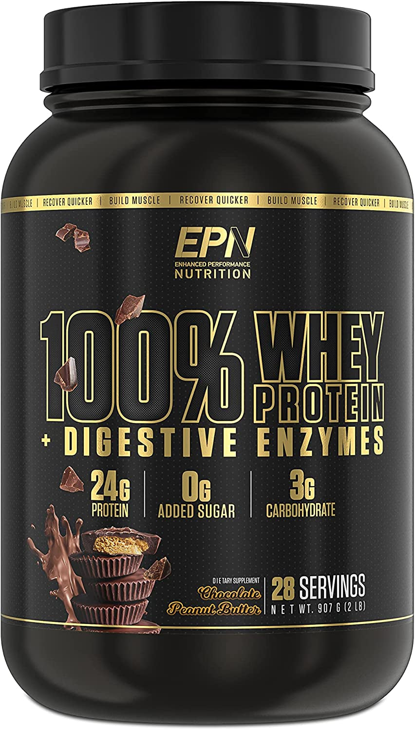 100% Whey Protein Powder | #1 Rated W/ 24G Protein, Digestive Enzymes, 0 Added Sugar or Fillers, Isolate + Concentrate | Build Muscle, Recover Quicker (Gluten Free, Keto Friendly) - Chocolate PB