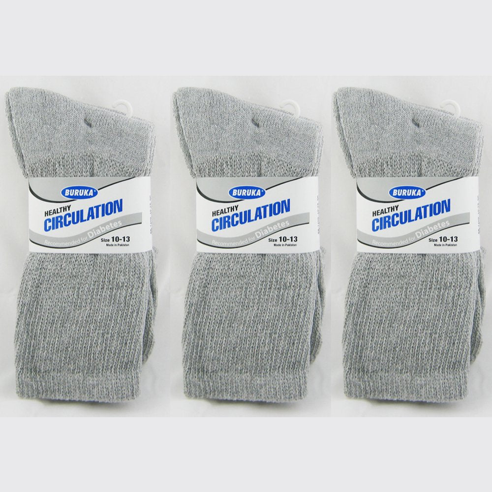 3 Pairs Diabetic Crew Circulation Socks Health Support Mens Loose Fit Sz 10-13 !