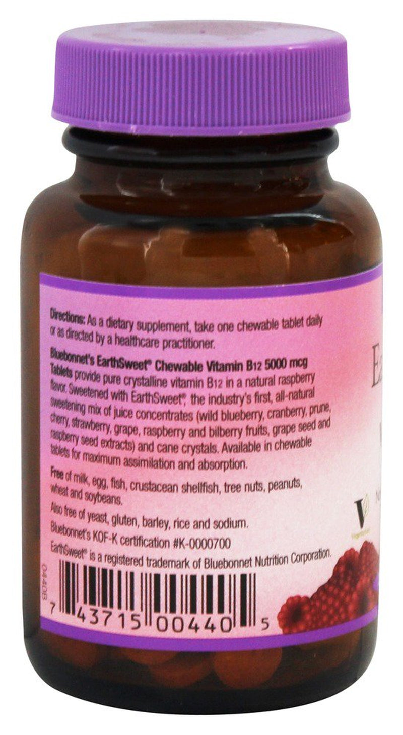 Bluebonnet Nutrition - Earth Sweet Chewable Vitamin B12 Natural Raspberry Flavor 5000 Mcg. - 30 Chewable Tablets