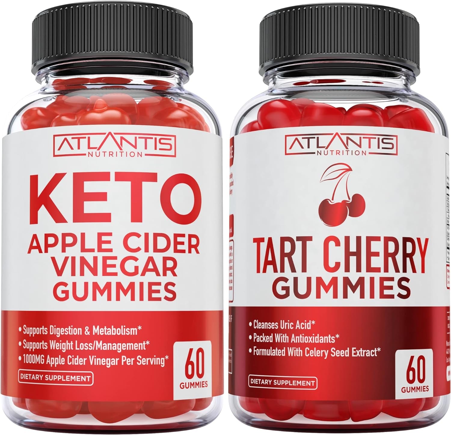 60 Keto Apple Cider Vinegar Gummies Advanced Weight Loss + 60 Tart Cherry Gummies with Celery Seed Extract