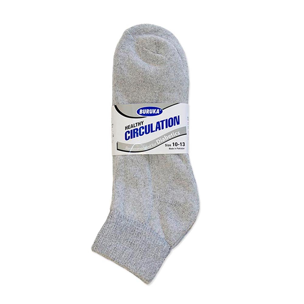 3 Pair Diabetic Ankle Quarter Crew Socks Grey Cotton Men Women Circulatory 10-13