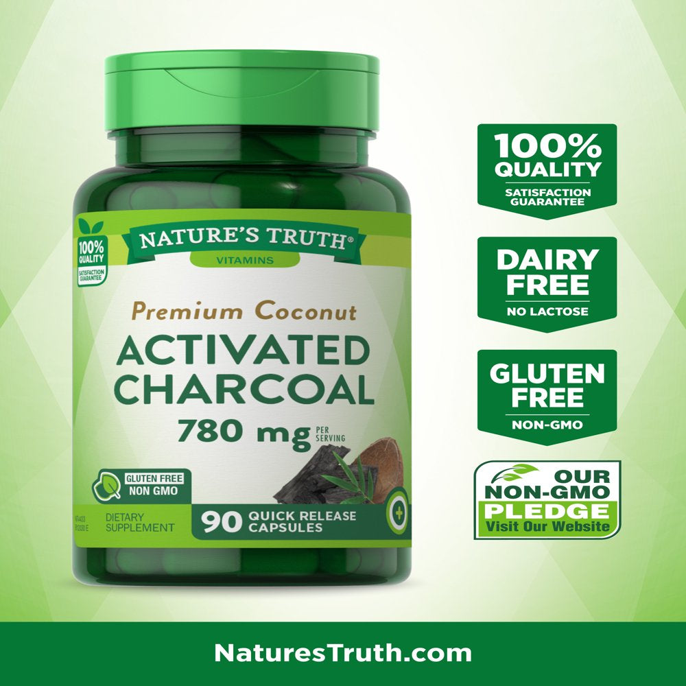 Activated Charcoal Capsules 780Mg | 90 Count | Non-Gmo, Gluten Free Pills | by Nature'S Truth