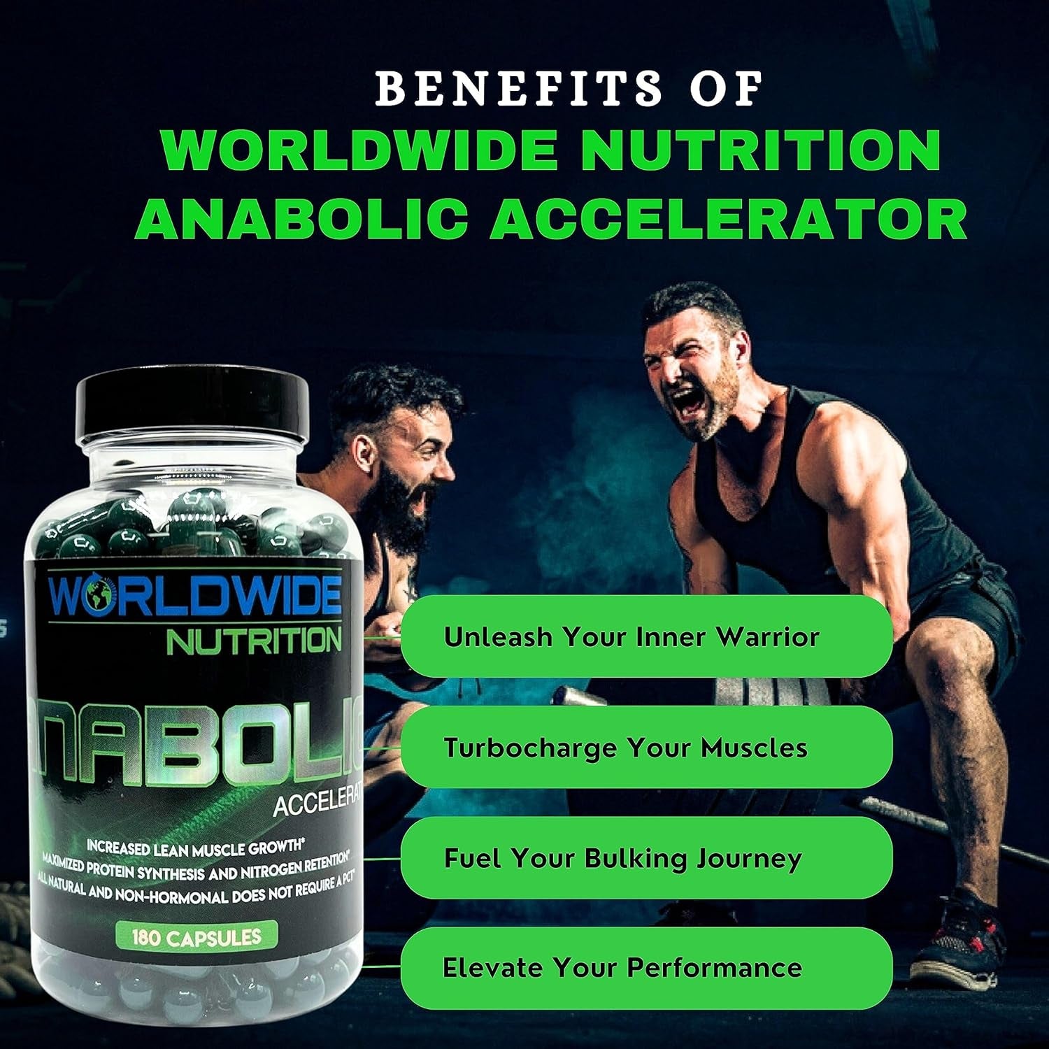 Worldwide Nutrition Anabolic Accelerator Vitamin Supplement - Ignite Your Growth, Strength & Energy Journey - Muscle Builder & Cortisol Blocker for Men - 180 Count Supplements for Men