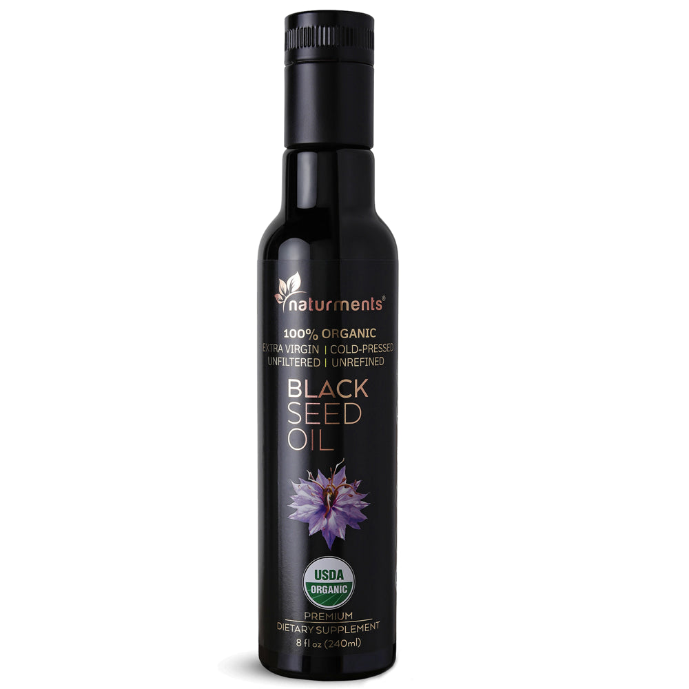 Naturments Premium Black Seed Oil USDA Certified 100% Organic Cold Pressed for Potency Non-Gmo Vegan Gluten Free Cruelty Free Nigella Sativa Oil for Immune Joints Digestion Hair & Skin 8Oz
