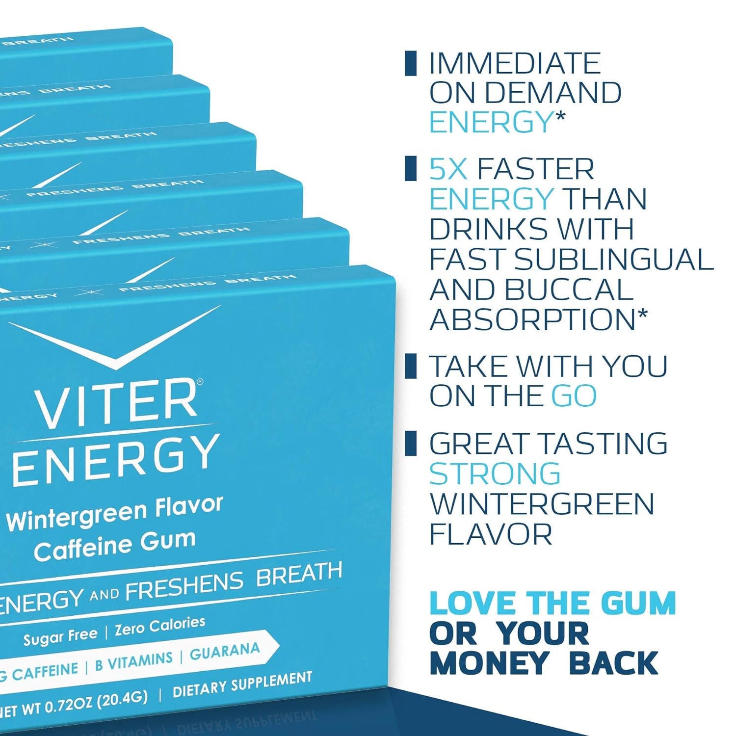 Viter Energy Caffeine Gum Wintergreen Flavor 6 Pack and Caffeine Gum Variety Flavor Sampler Pack Bundle - 60Mg Caffeine, B Vitamins, Guarana, Sugar Free, Vegan, Chewing Gum, Powerful Energy Booster