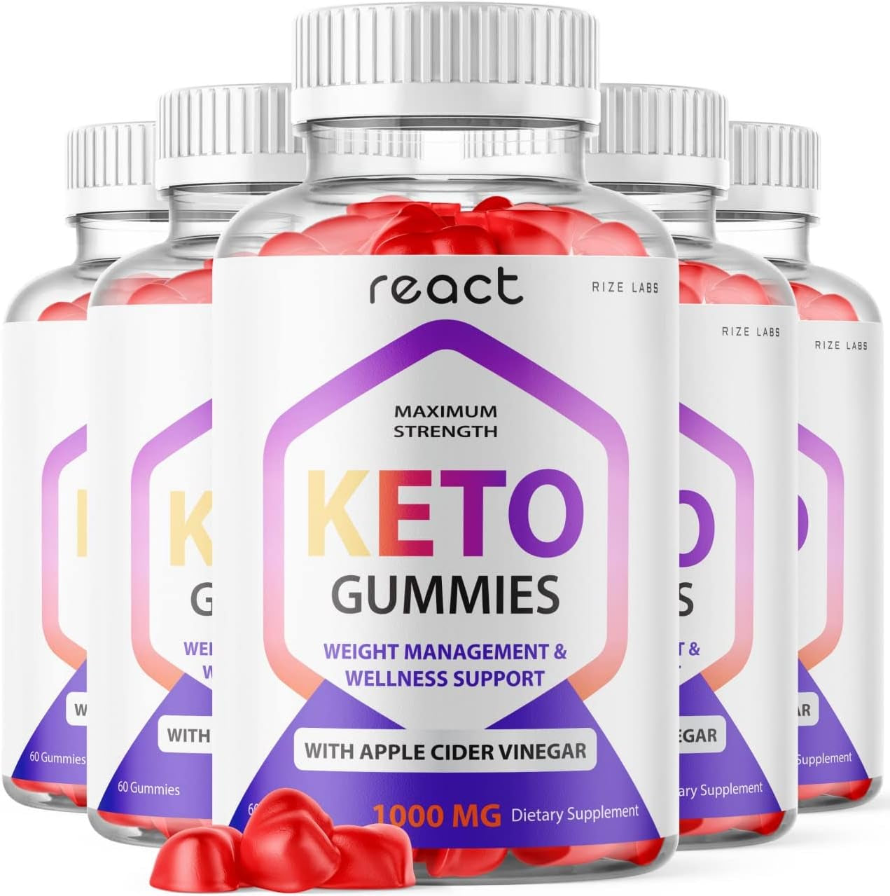 Rize Labs (5 Pack) React Keto Gummies React Keto Apple Cider Vinegar Gummy (300 Gummies)