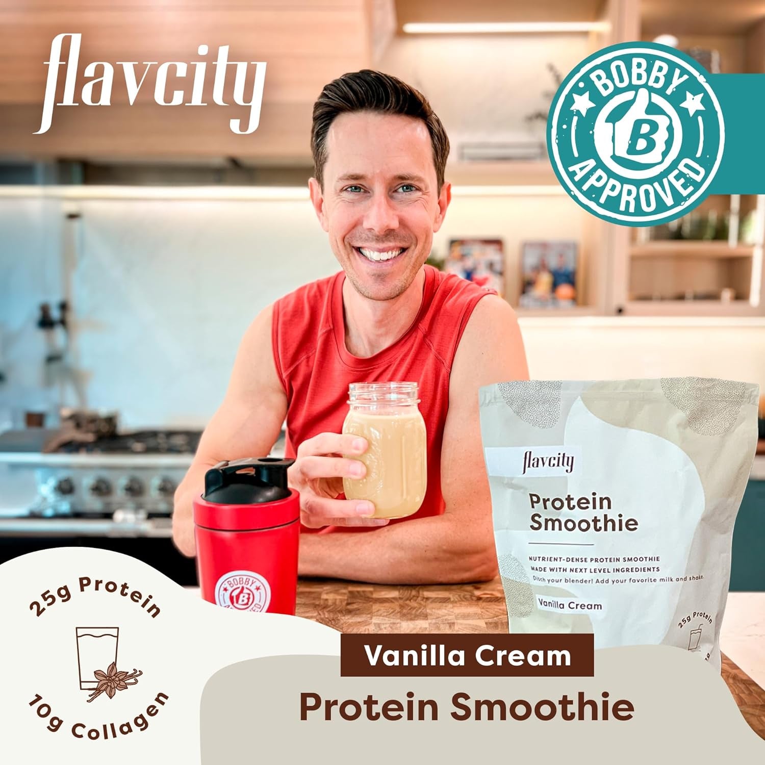 Flavcity Protein Powder Smoothie, Vanilla - 100% Grass-Fed Whey Protein Smoothie with Collagen (25G of Protein) - Gluten Free & No Added Sugars (29.63 Oz)