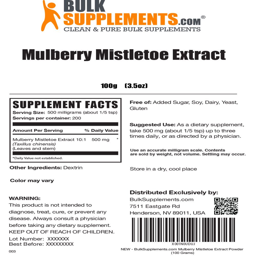 Bulksupplements.Com Mulberry Mistletoe Extract Powder, 500Mg - Supplement for Heart Health (100G - 200 Servings)