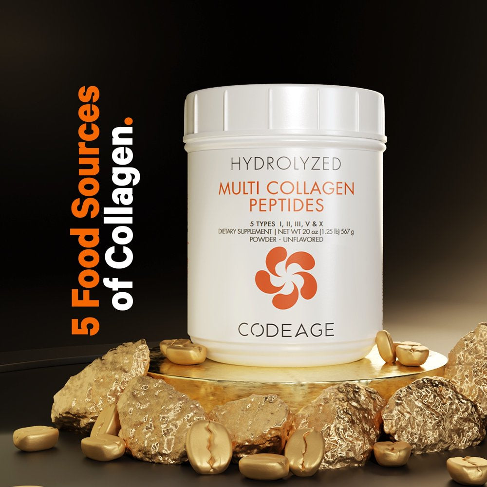 Codeage Multi Collagen Protein Powder Peptides, Hydrolyzed, 2-Month Supply, Collagen I, II, III, V, X, 20 Oz