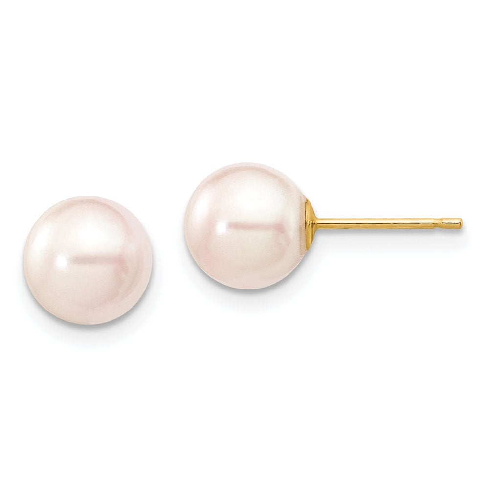 14K 7-8Mm round White Saltwater Akoya Cultured Pearl Stud Post Earrings XF301E