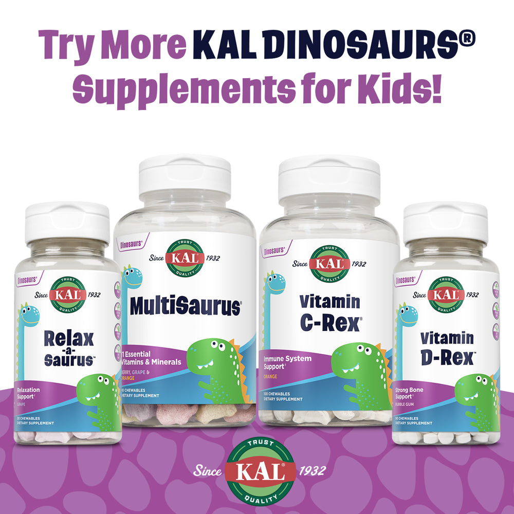 KAL C-Rex Vitamin C 100Mg | Supplement for Kids | Tasty Orange Chewables, No Fructose | with Bioflavonoids from Rose Hips, Rutin & Acerola | 100Ct