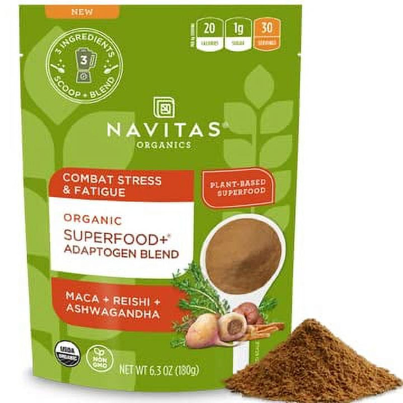 Navitas Organics Superfood+ Adaptogen Blend for Stress Support (Maca + Reishi + Ashwagandha), 6.3Oz Bag, 30 Servings Organic, Non-Gmo, Vegan, Gluten-Free, Keto & Paleo.