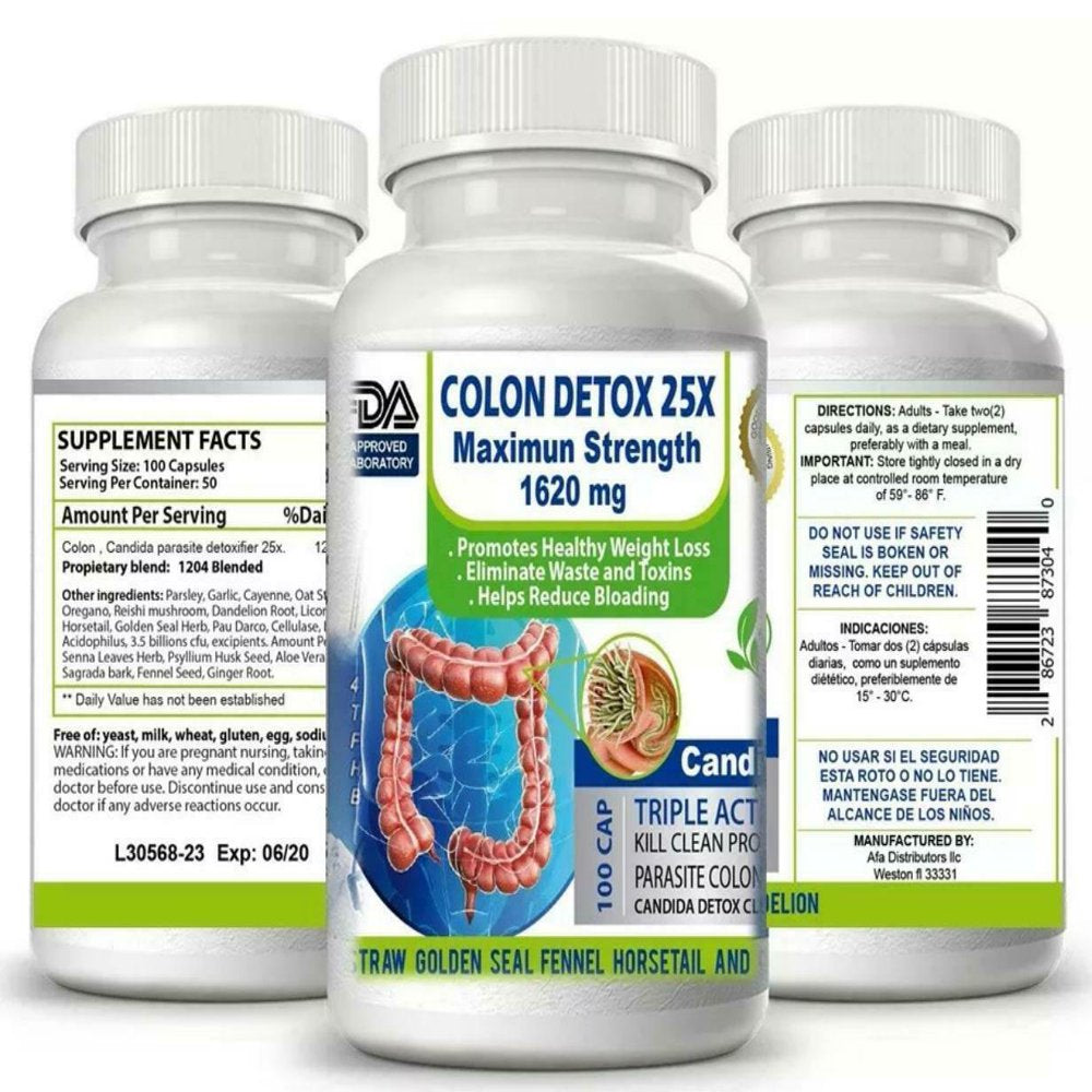 100 Detox Colon & Body Cleanse Maximum Strength Cleansing Diet Weight Loss Pills