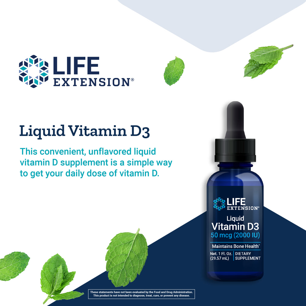 Life Extension Liquid Vitamin D3, 50 Mcg(2000Iu) - for Immune Support, Bone & Heart Health - Gluten-Free, Non-Gmo - Net 1 Fl. Oz. (29.57Ml)