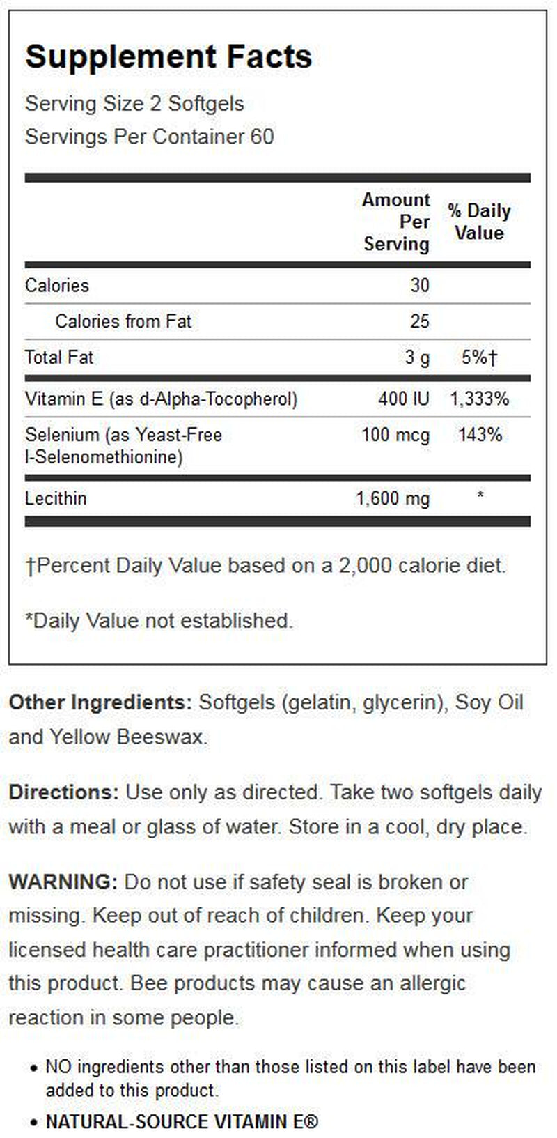 Solaray Bio Vitamin E with Selenium 400IU | Healthy Cardiac Function, Antioxidant Activity & Skin Support | High Absorption | 120 Softgels
