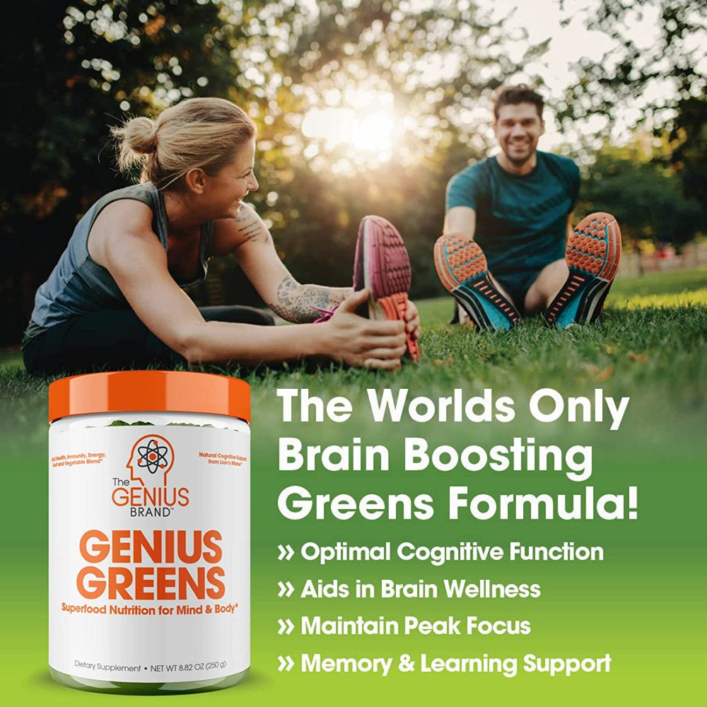 Greens Powder Energy, Immunity & Gut Health Supplement - Superfood Drink Mix with Lions Mane, Kale, Spinach & Antioxidants, Genius Greens by the Genius Brand