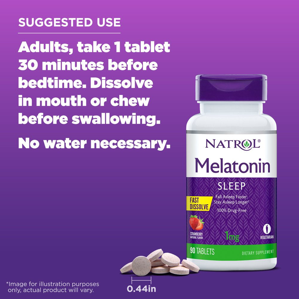 Natrol Melatonin Fast Dissolve Sleep Aid Tablets, Strawberry, 1Mg, 90 Count