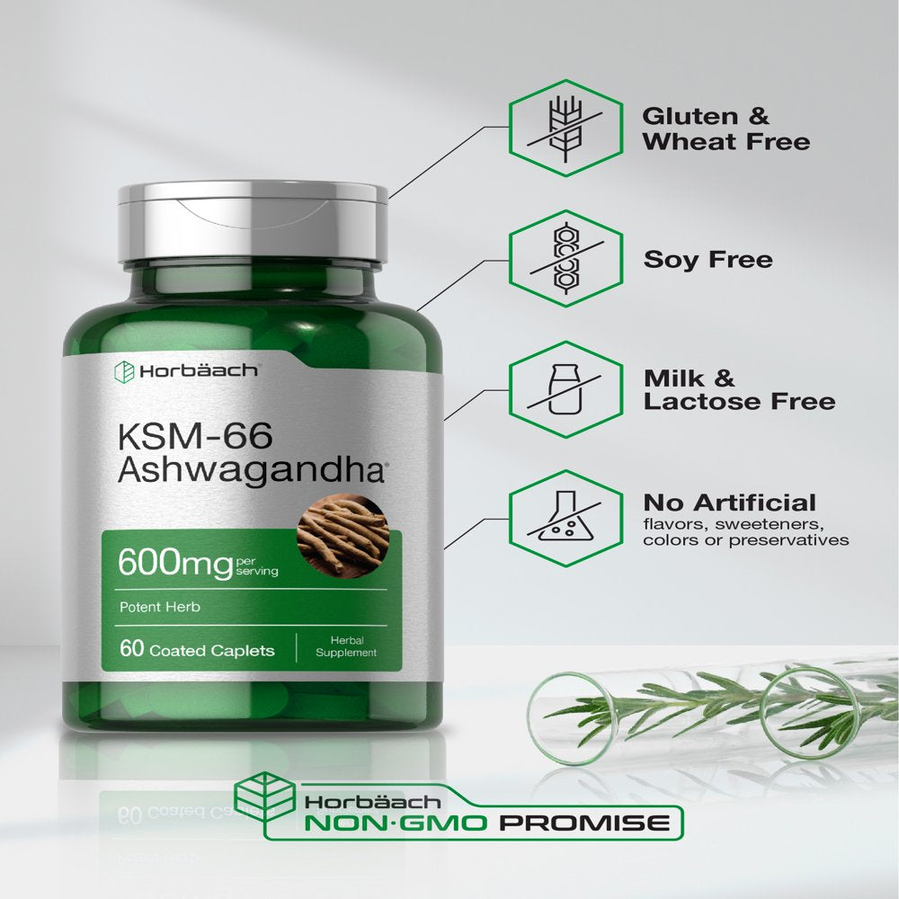 KSM-66 Ashwagandha 600Mg | 60 Caplets | Vegan Supplement | by Horbaach