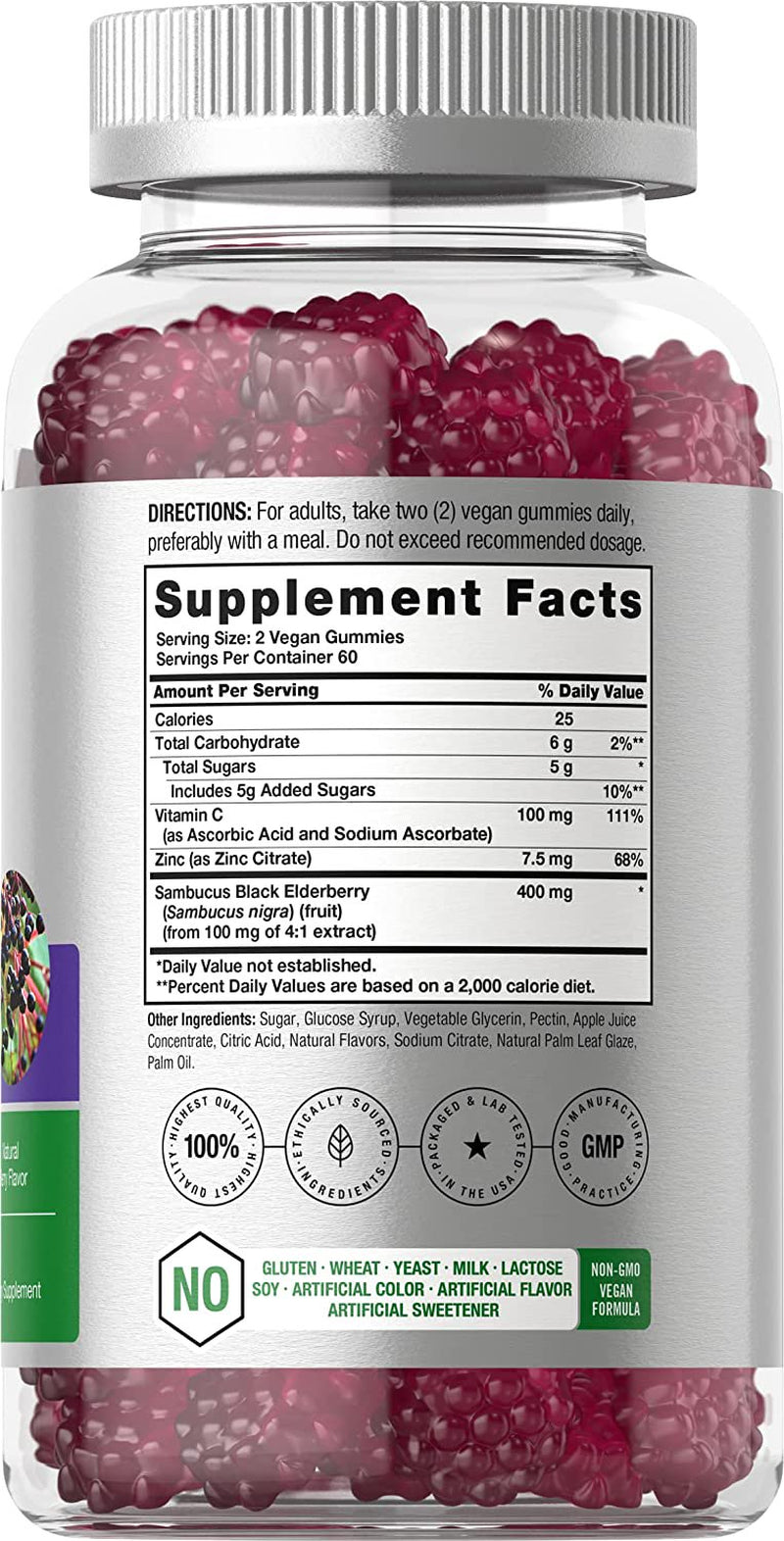 Black Elderberry with Zinc & Vitamin C | 120 Vegan Gummies | Natural Berry Flavor | by Horbaach