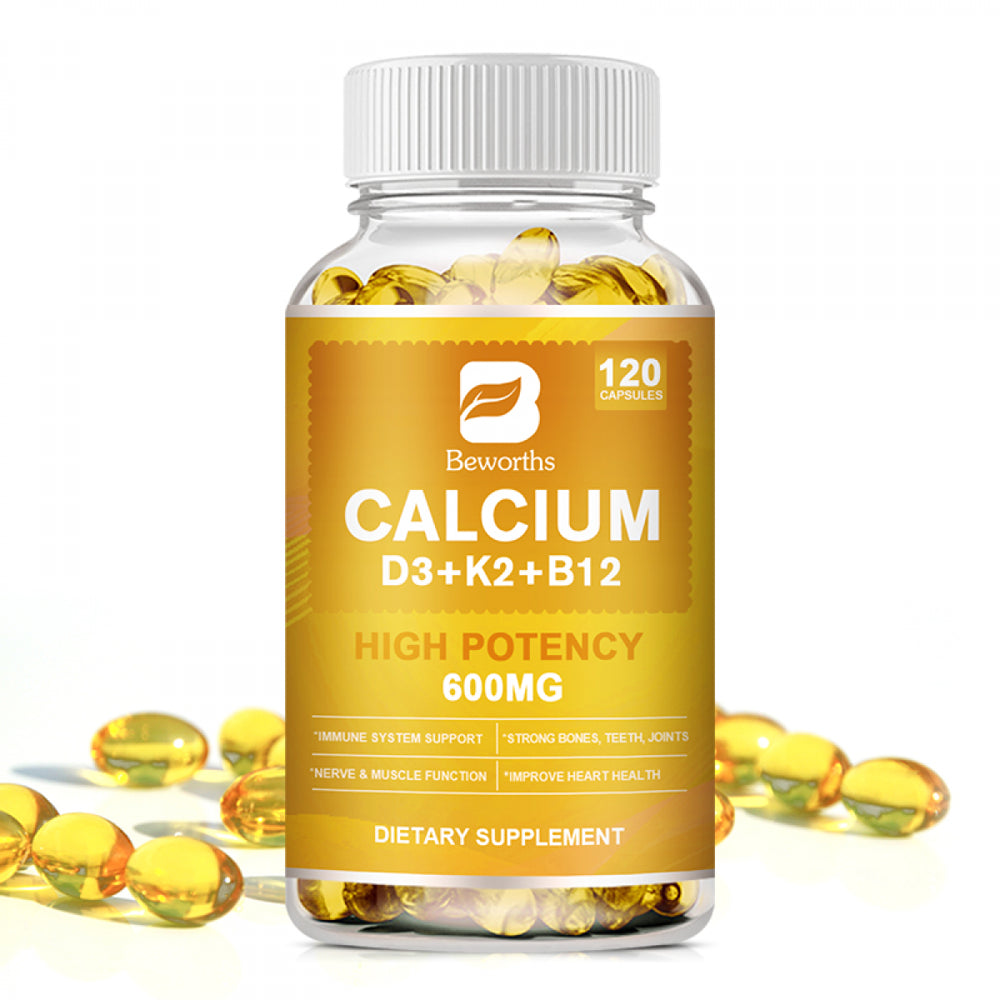 Beworths 4-In-1 Calcium 600Mg with Vitamin D3 K2 B12 Capsules for Bone Strength, Heart Health & Immune Support, 120 Capsules