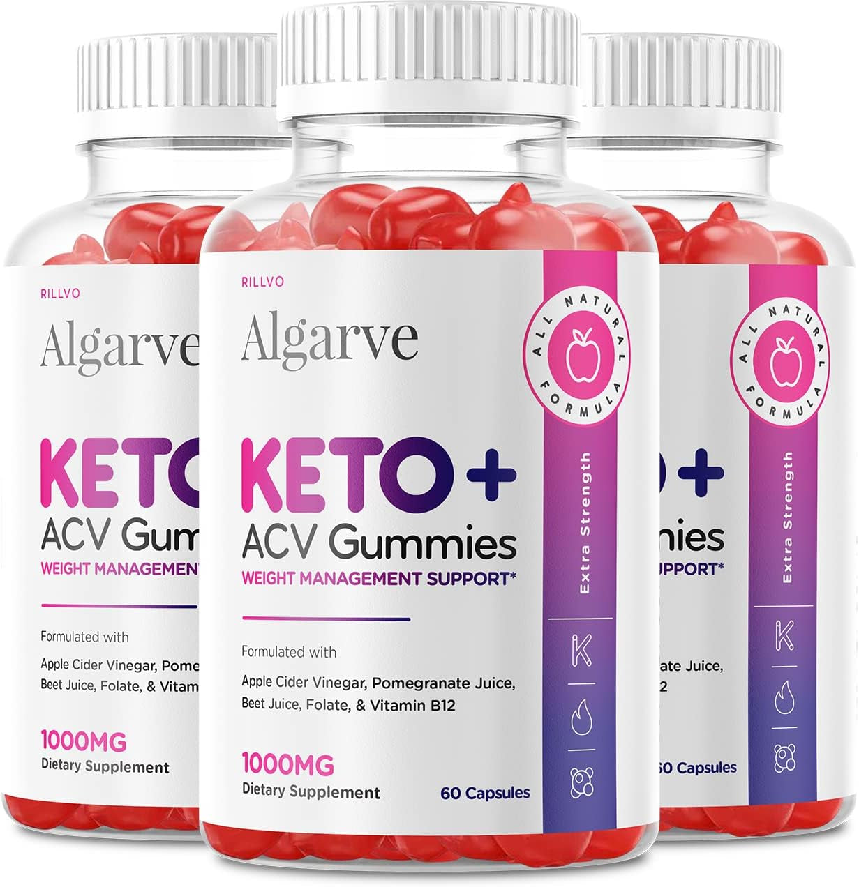 (3 Pack) Algarve Keto ACV Gummies - Advanced Formula Algarve Keto Apple Cider Vinegar Gummies, 180.0 Count