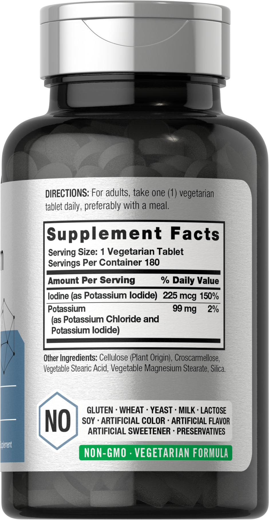 Potassium plus Iodine | 180 Vegetarian Tablets | as Potassium Iodide | by Horbaach