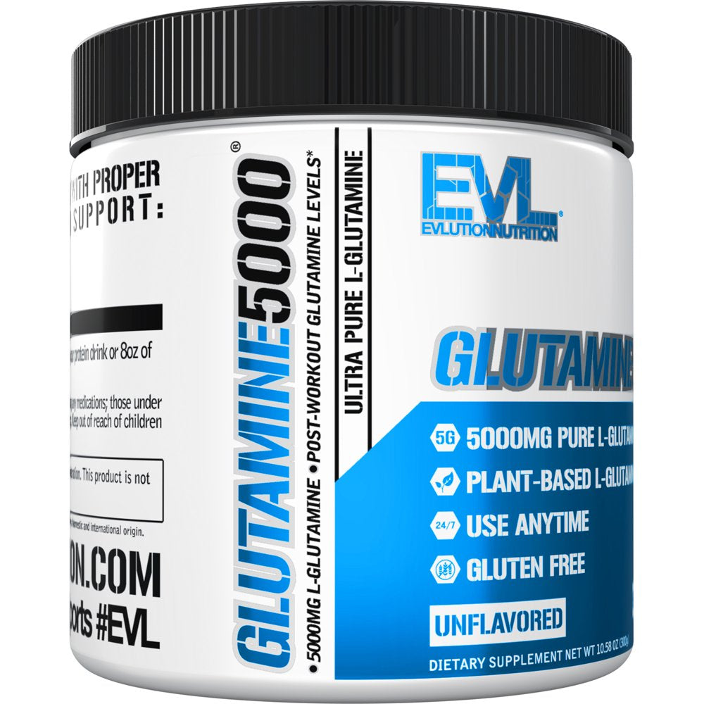 Ultra Pure L-Glutamine Powder - Gut Health & Post Workout Recovery Supplement 5000Mg - Evlution Nutrition Glutamine 5G Essential Amino Acids for Men and Women