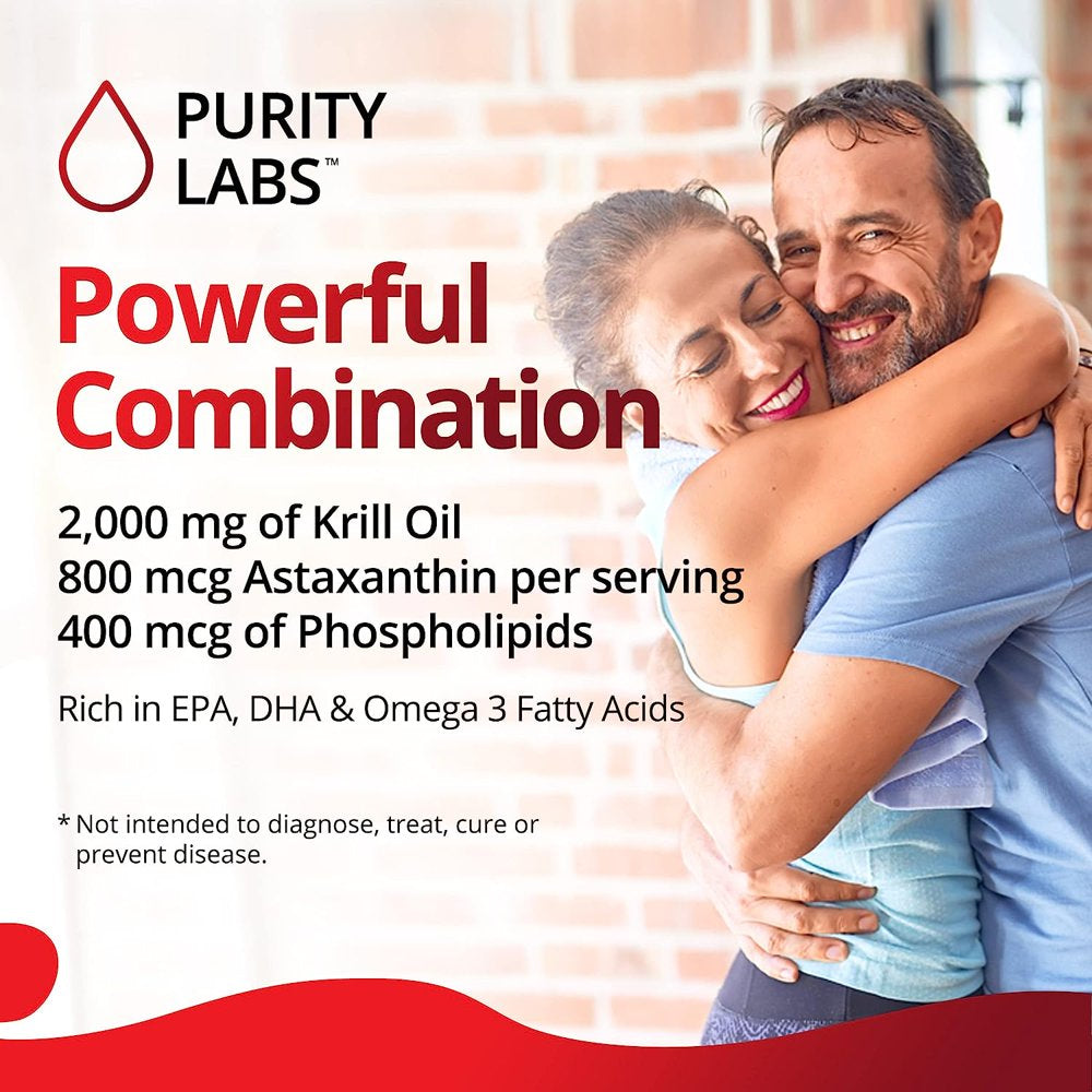 Purity Labs Krill Oil Heart Health & Brain Supplement with Omega 3 & Astaxanthin, 60 Softgels