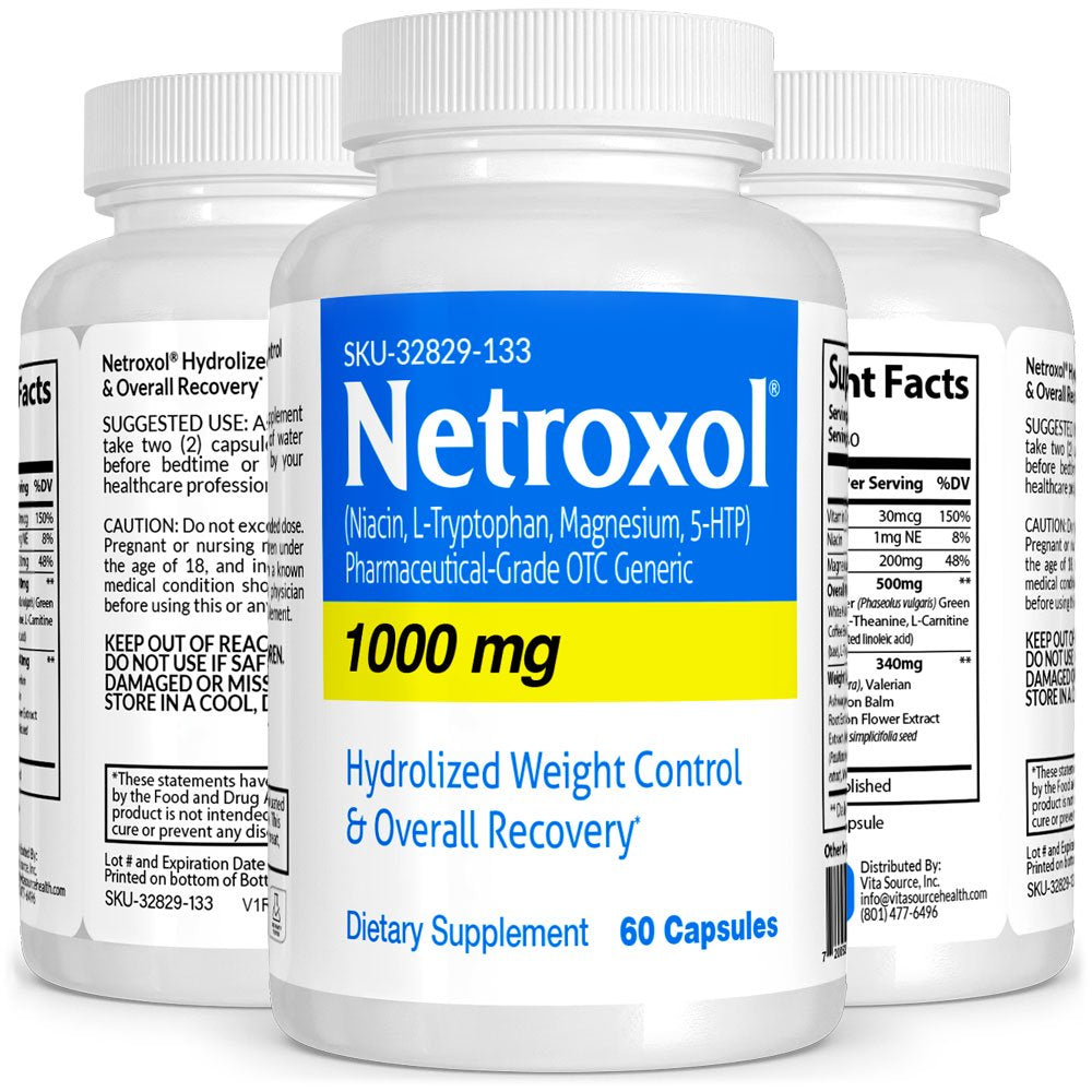 Netroxol Pharmaceutical Grade OTC Diet Pills, Weight Loss, 50 Mg, Coated Tablets Capsules, Natural Alternative Naltrexone, No Side Effects, Vitasource