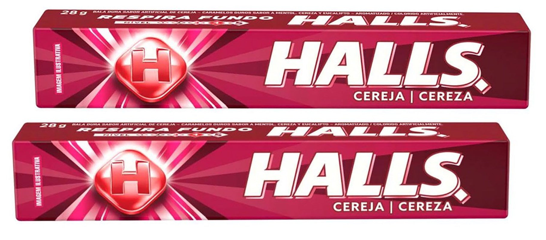 Halls Cherry / Cereja / Cereza Throat Drops, Two Packs of 10 Drops, Soothing Relief (20 Total Drops)