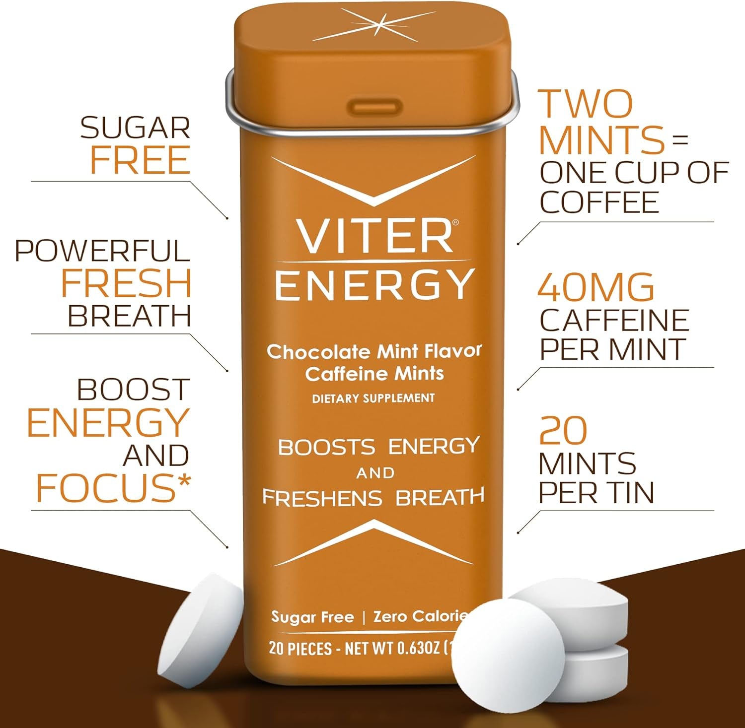 Viter Energy Original Caffeine Mints Chocolate Mint Flavor 6 Pack and 1/2 Pound Bulk Bag Bundle - 40Mg Caffeine, B Vitamins, Sugar Free, Vegan, Powerful Energy Booster for Focus and Alertness