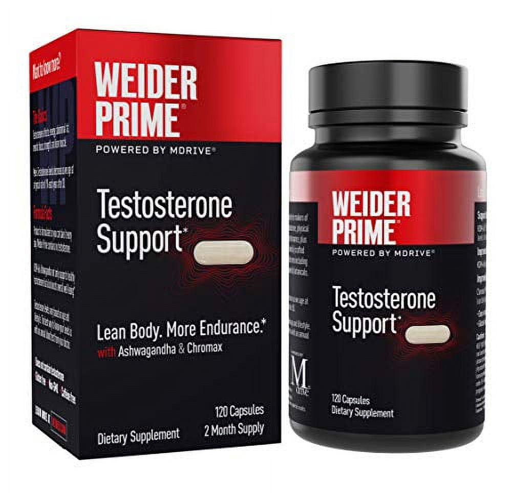 Weider Prime Testosterone Supplement for Men, Healthy Testosterone Support to Help Boost Strength and Build Lean Muscle, 120 Capsules