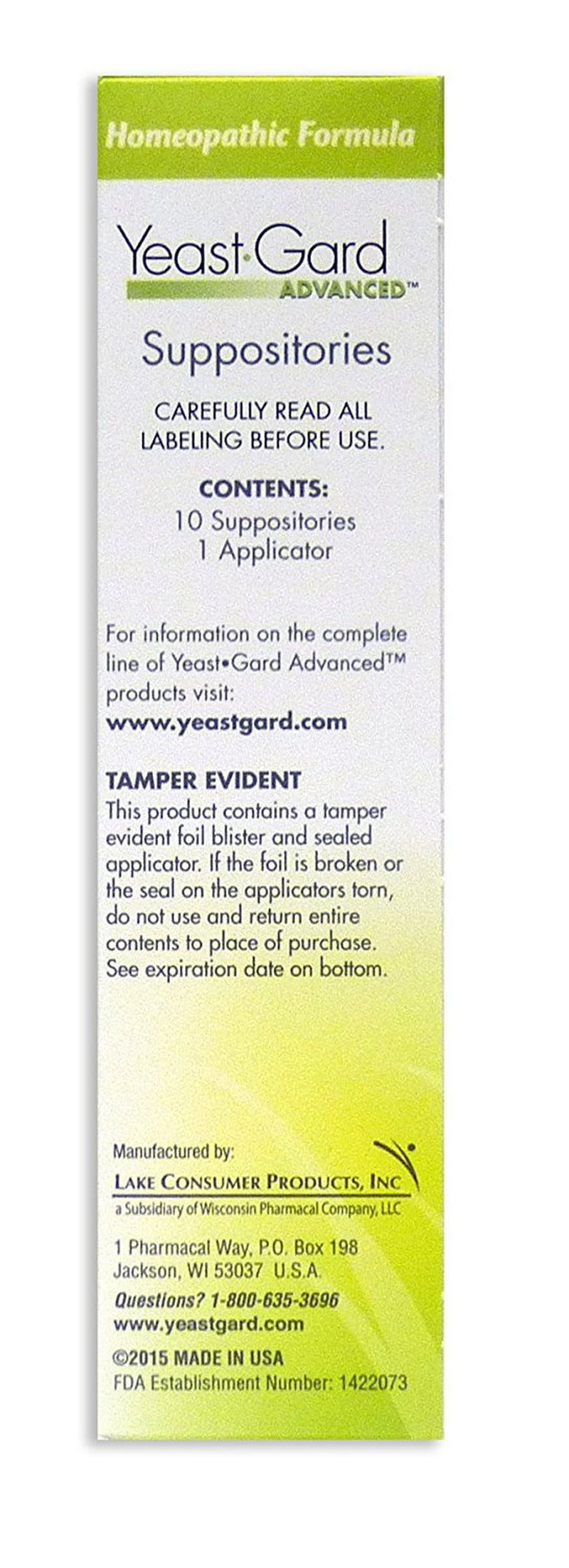 Yeastgard Advanced Vaginal Yeast Infection Feminine Suppositories, 10-Count