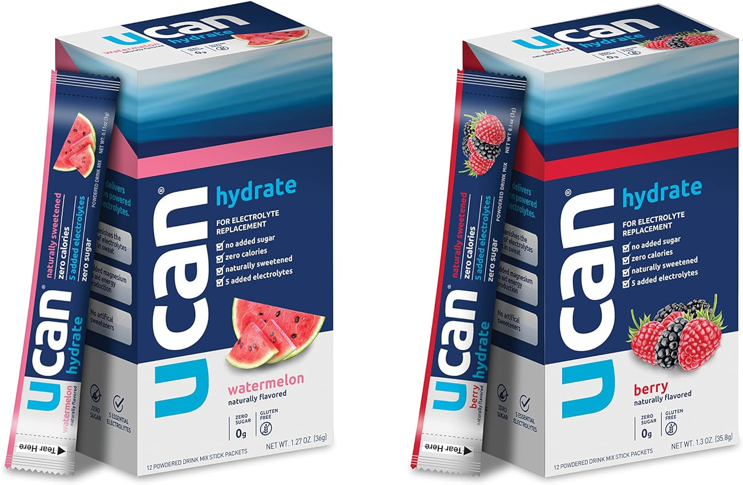 UCAN Watermelon & Berry Hydrate Stick Pack Bundle - Great for Running, Training, Fitness, Cycling, Crossfit & More | Sugar-Free, Vegan, & Keto Friendly Energy Supplement