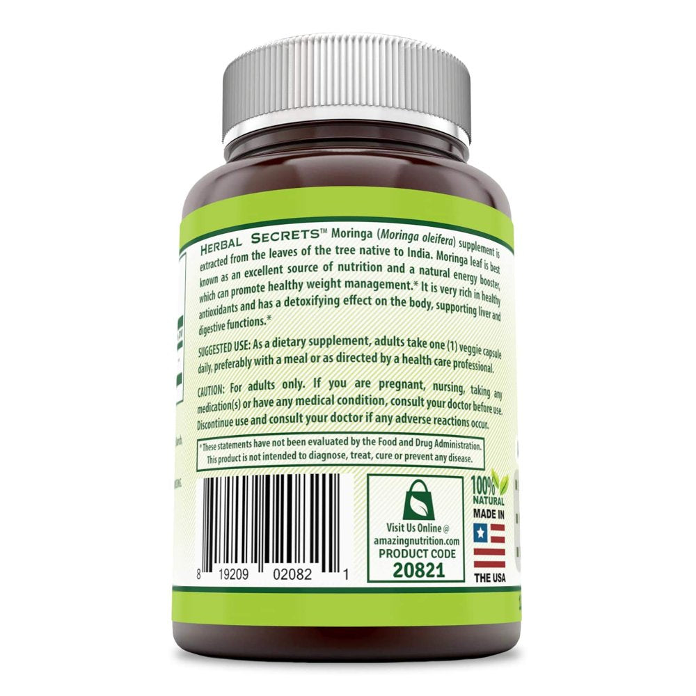 Herbal Secrets Moringa 500 Mg 120 Veggie Capsules (Non-Gmo) - Antioxidant Properties * Supports Healthy Weight Management, Promotes Healthy Digestive System and Supports Healthy Liver Function*