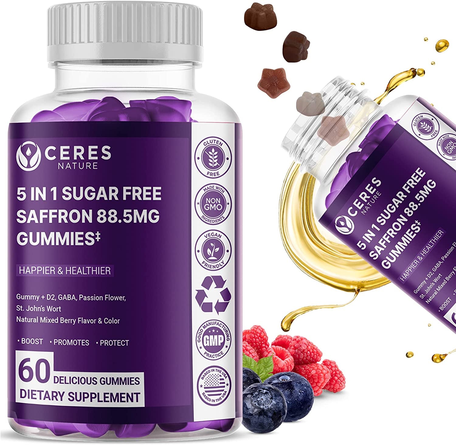 Premium Saffron Extract 88.5Mg** Gummy - Appetite Control, Eye Support, Boost Energy & Heart Health NON-GMO – Gluten Free – Vegan Friendly- Sugar-Free Antioxidant Boost - Premium Quality - 60 Gummies