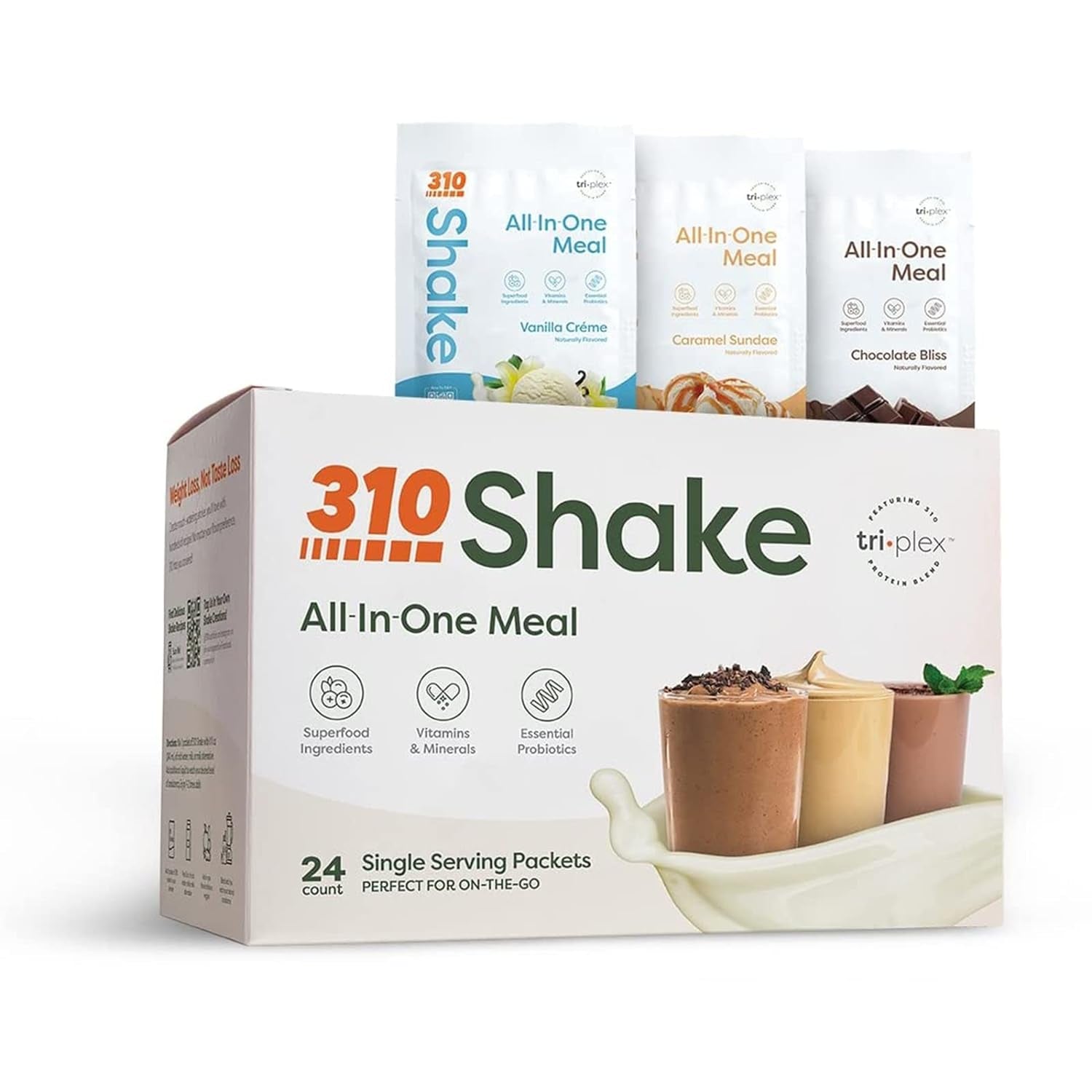 310 Nutrition – All-In-One Meal Replacement Shake - New Formula with Fiber Rich Vegan Superfood Blend - Natural Sweeteners - Low Carb Shake, Keto & Paleo Friendly - Gluten Free - 26 Essential Vitamins & Minerals - Variety Shake Box