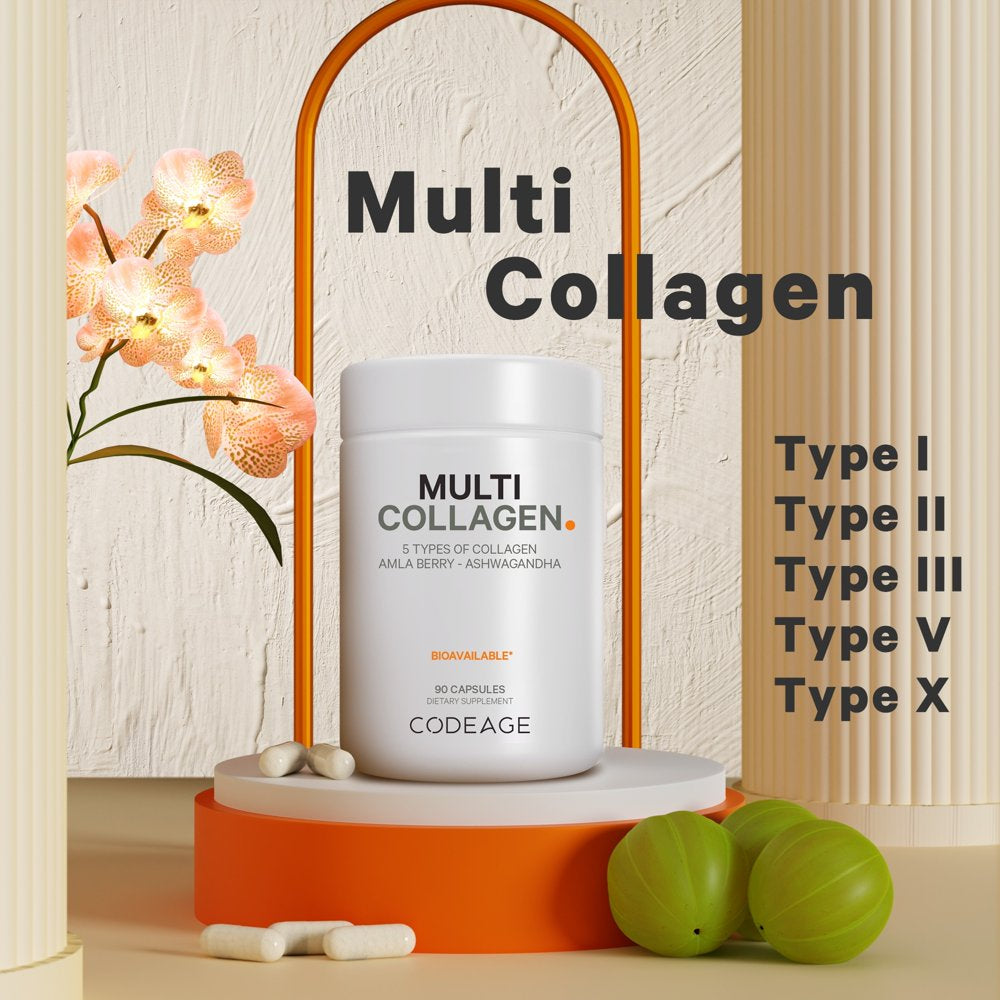 Codeage Multi Collagen Protein Capsules, Type I, II, III, V, X, Bone Broth, Ashwagandha & Amla Berry, 90 Ct
